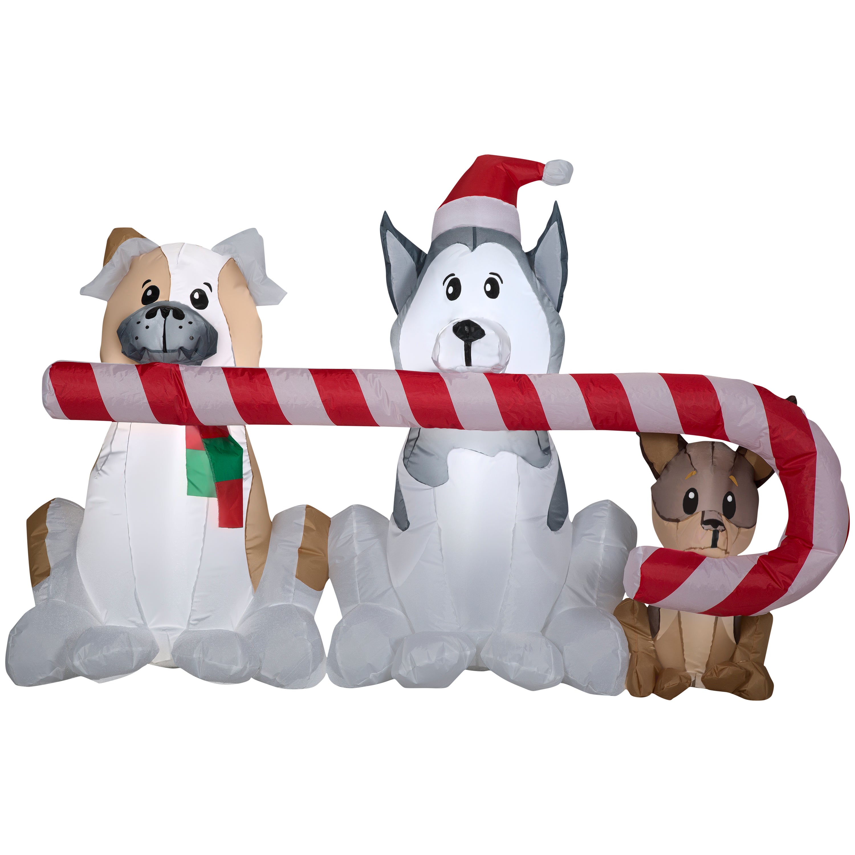 Gemmy Christmas Inflatable Puppies with Big Candy Cane, 3.5 ft Tall, Multi