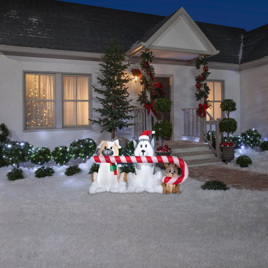 Christmas Inflatable Puppies with Big Candy Cane, 3.5 ft Tall lifestyle