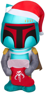 Gemmy Christmas Airblown Inflatable Inflatable Boba Fett with Stocking, 4 ft Tall, green