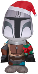 Gemmy Christmas Airblown Inflatable Inflatable Mandalorian with Gift Box, 3.5 ft Tall, grey