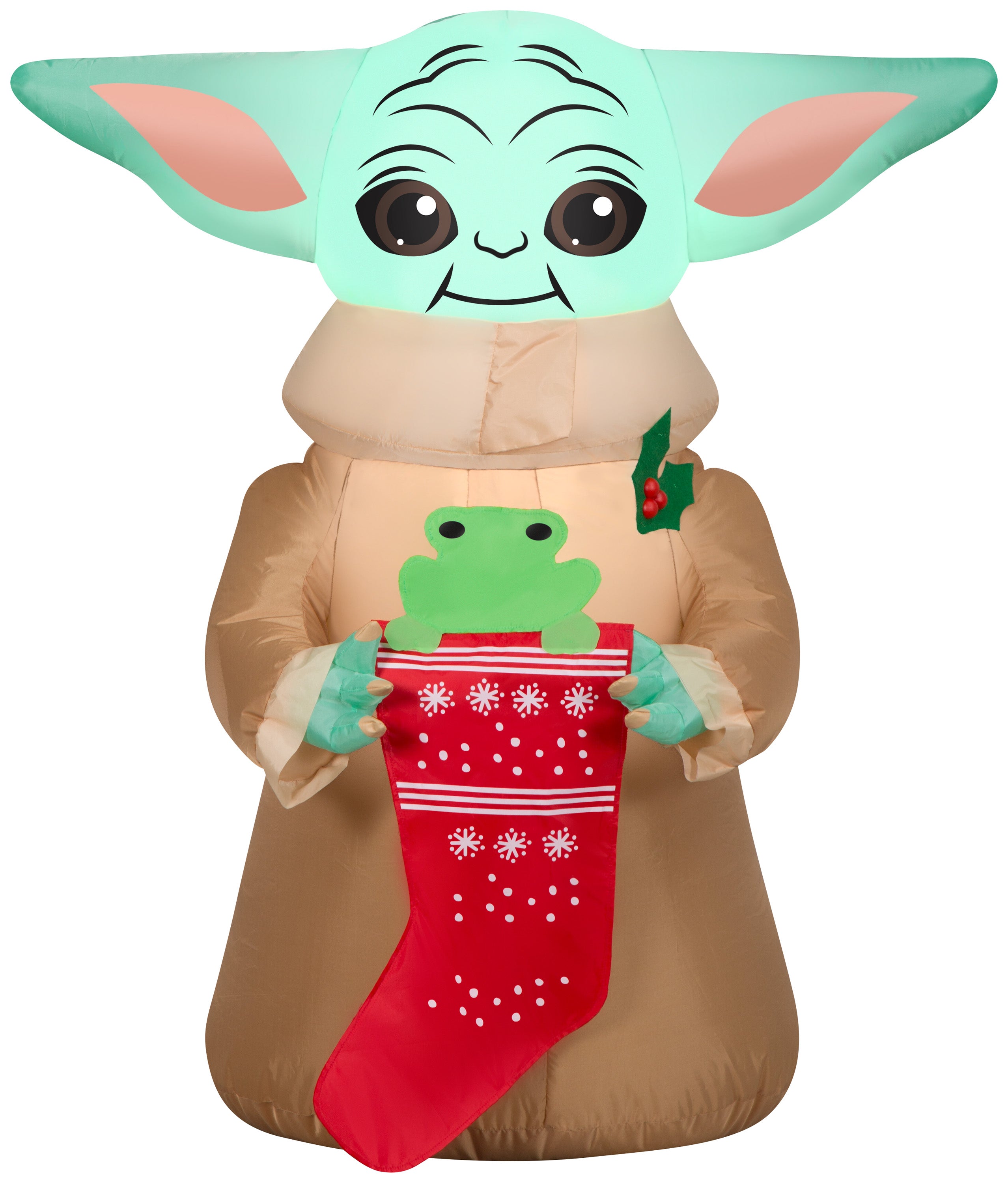 Gemmy Christmas Airblown Inflatable Inflatable Grogu™ with Frog in Stocking, 3.5 ft Tall, brown