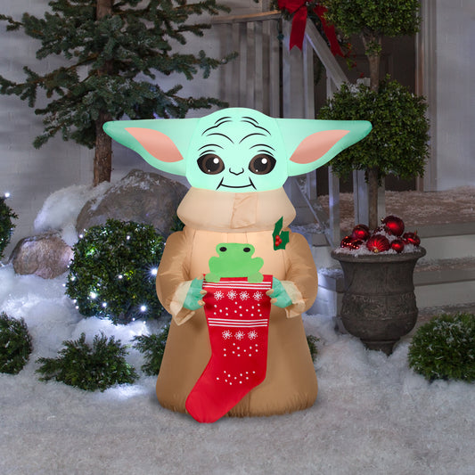 Christmas Inflatable Inflatable Grogu™ with Frog in Stocking, 3.5 ft Tall, brown lifestyle