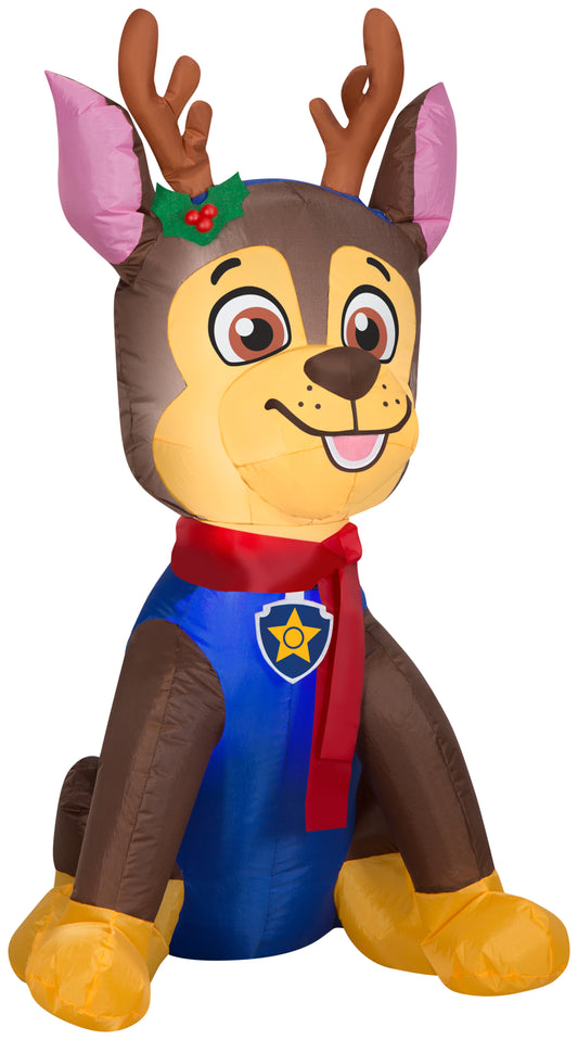 Gemmy Christmas Airblown Inflatable Chase w/Antlers and Scarf Nick, 3.5 ft Tall, Brown