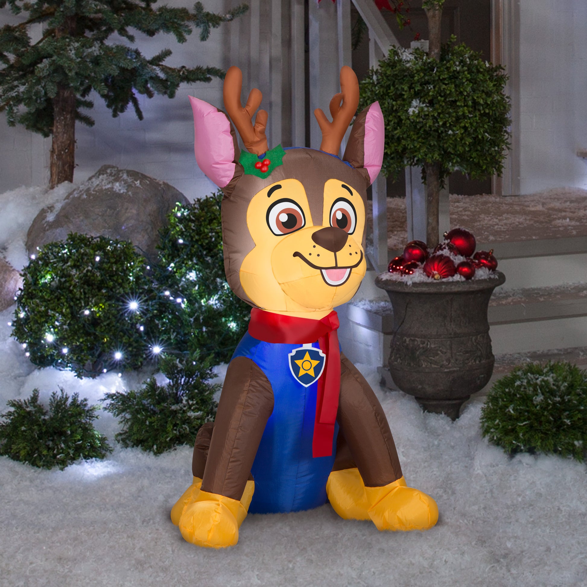 3.5-Ft Chase with Antlers and Scarf Christmas Inflatable lifestyle