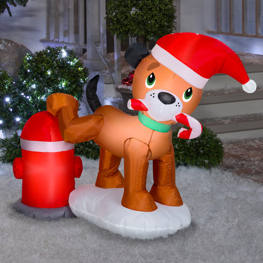 Christmas Inflatable Tinkle Tidings with Puppy and Fire Hydrant, 3 ft Tall lifestyle