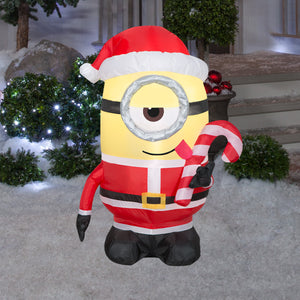 Gemmy Christmas Airblown Inflatable Inflatable Minion Stuart Licking Candy Cane, 3.5 ft Tall, yellow