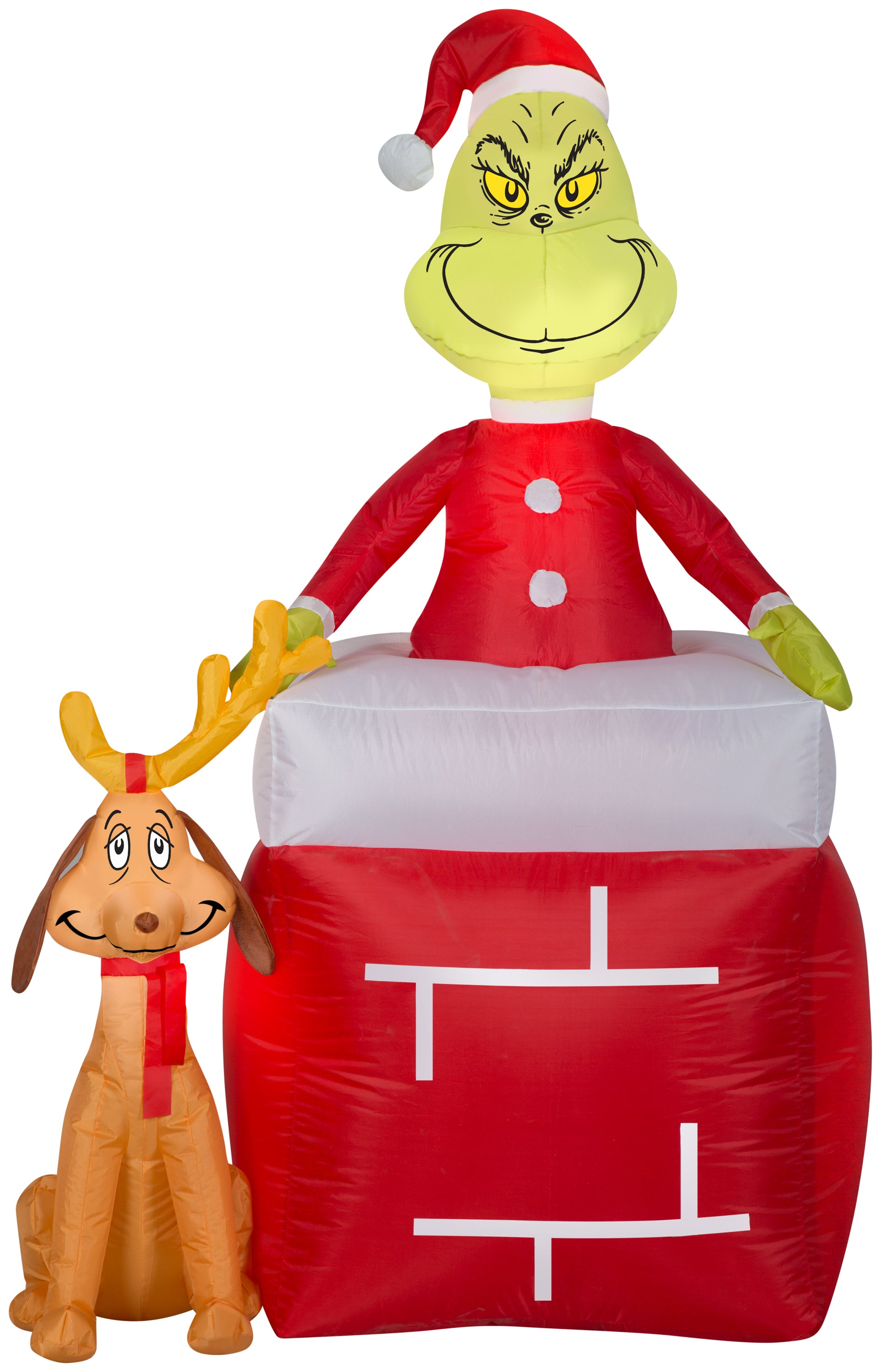 5.5' Inftlatable Grinch Out of Chimney w/Max Scene
