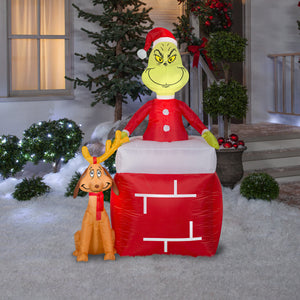 Gemmy 5.5' Airblown Inftlatable Grinch Out of Chimney w/Max Scene
