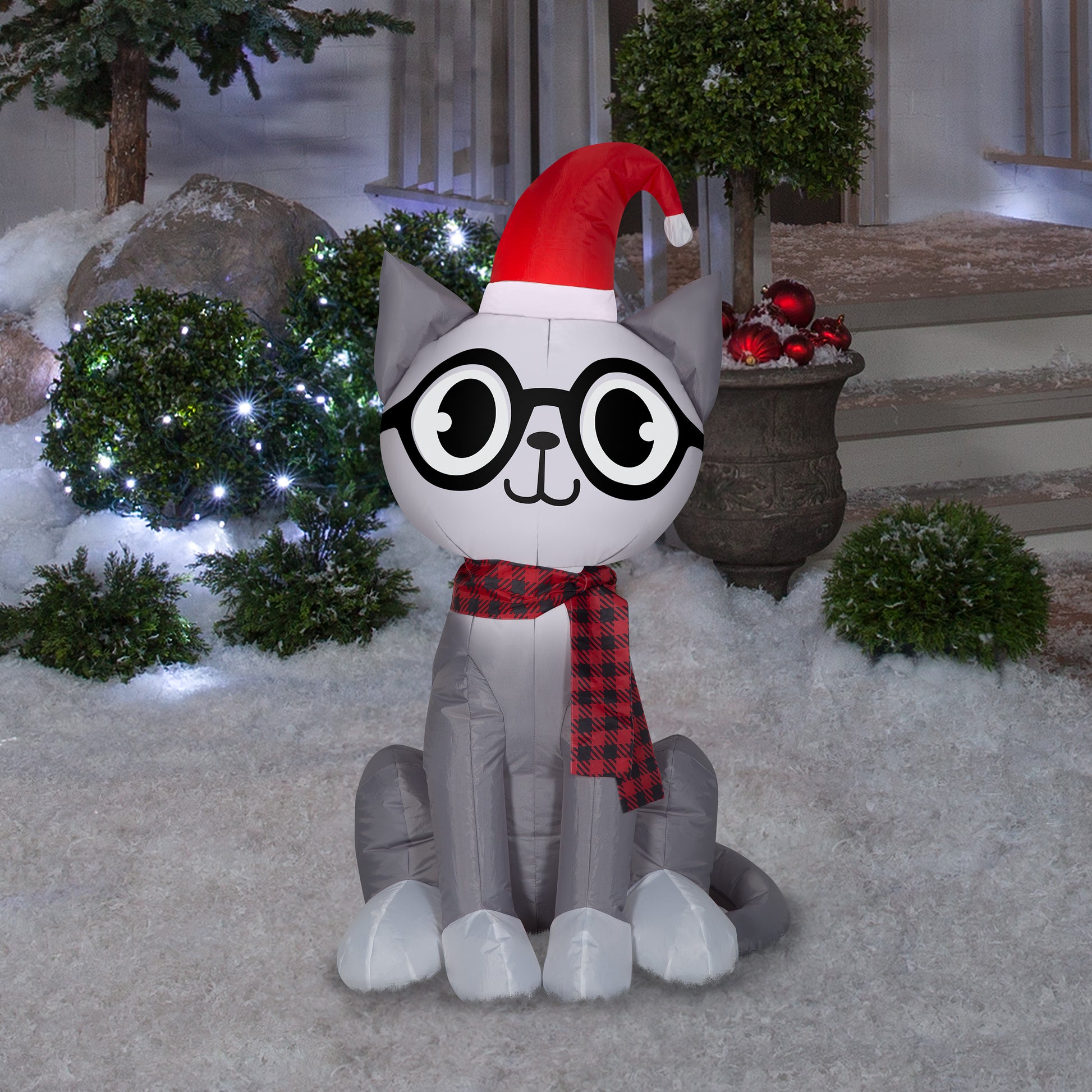Christmas Inflatable Nerdy Cat, 3.5 ft Tall, grey lifestyle