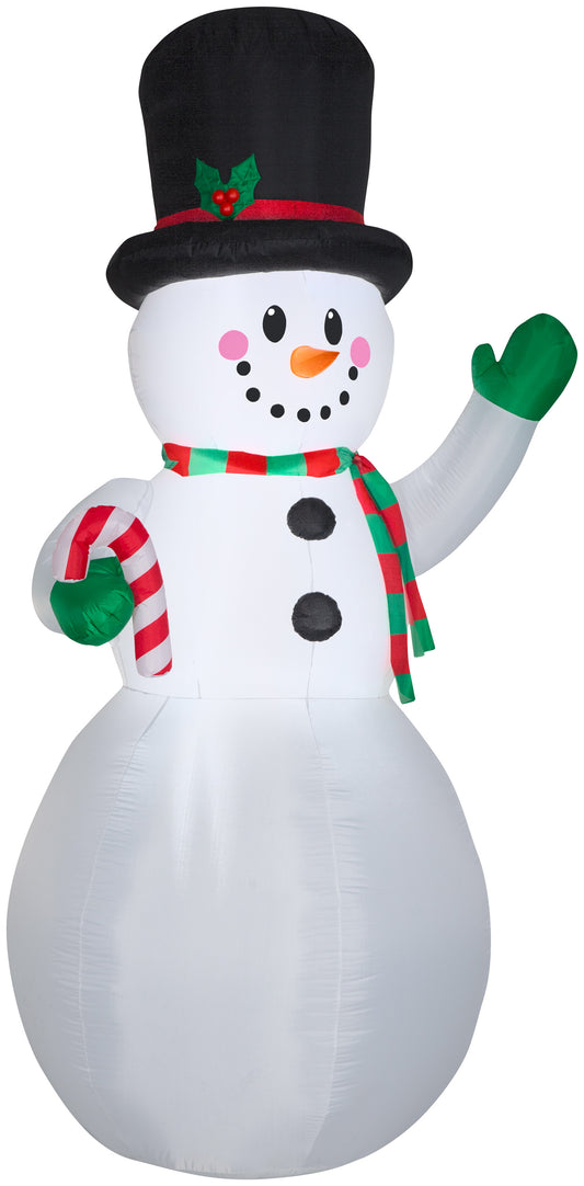 9' AirblownInflatable Snowman w/Candy Cane