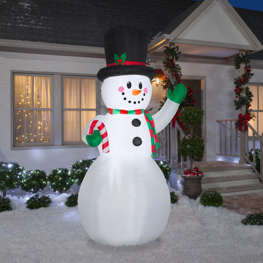 9' AirblownInflatable Snowman w/Candy Cane lifestyle