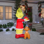 Load image into Gallery viewer, Gemmy Animated Airblown Inflatable Grinch Putting Santa Hat on Max Scene Dr. Seuss, 6 ft Tall
