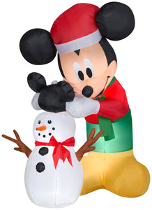 Gemmy Animated Airblown Inflatable Mickey Putting Hat on Snowman Scene Disney, 6 ft Tall