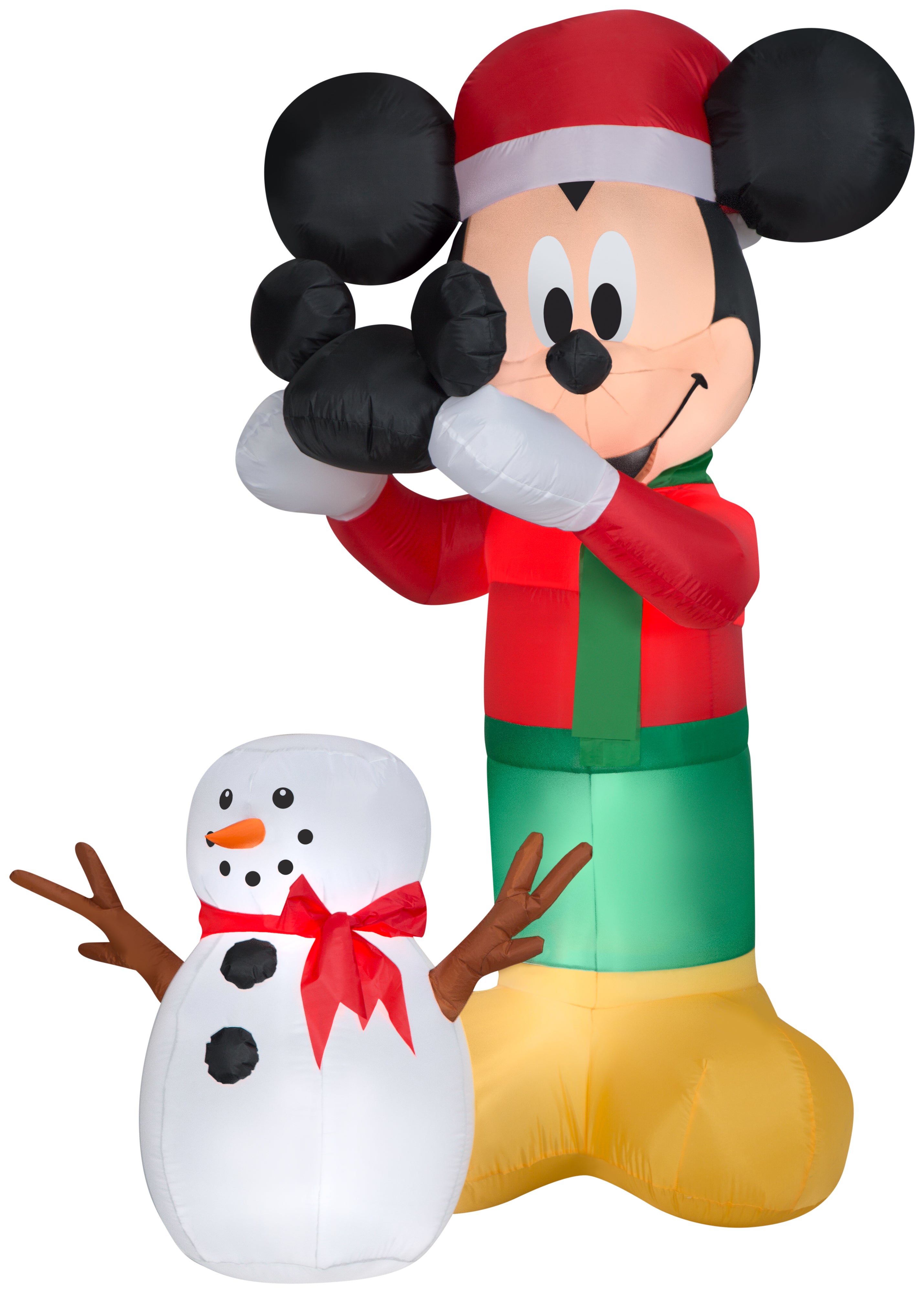 Gemmy Animated Airblown Inflatable Mickey Putting Hat on Snowman Scene Disney, 6 ft Tall