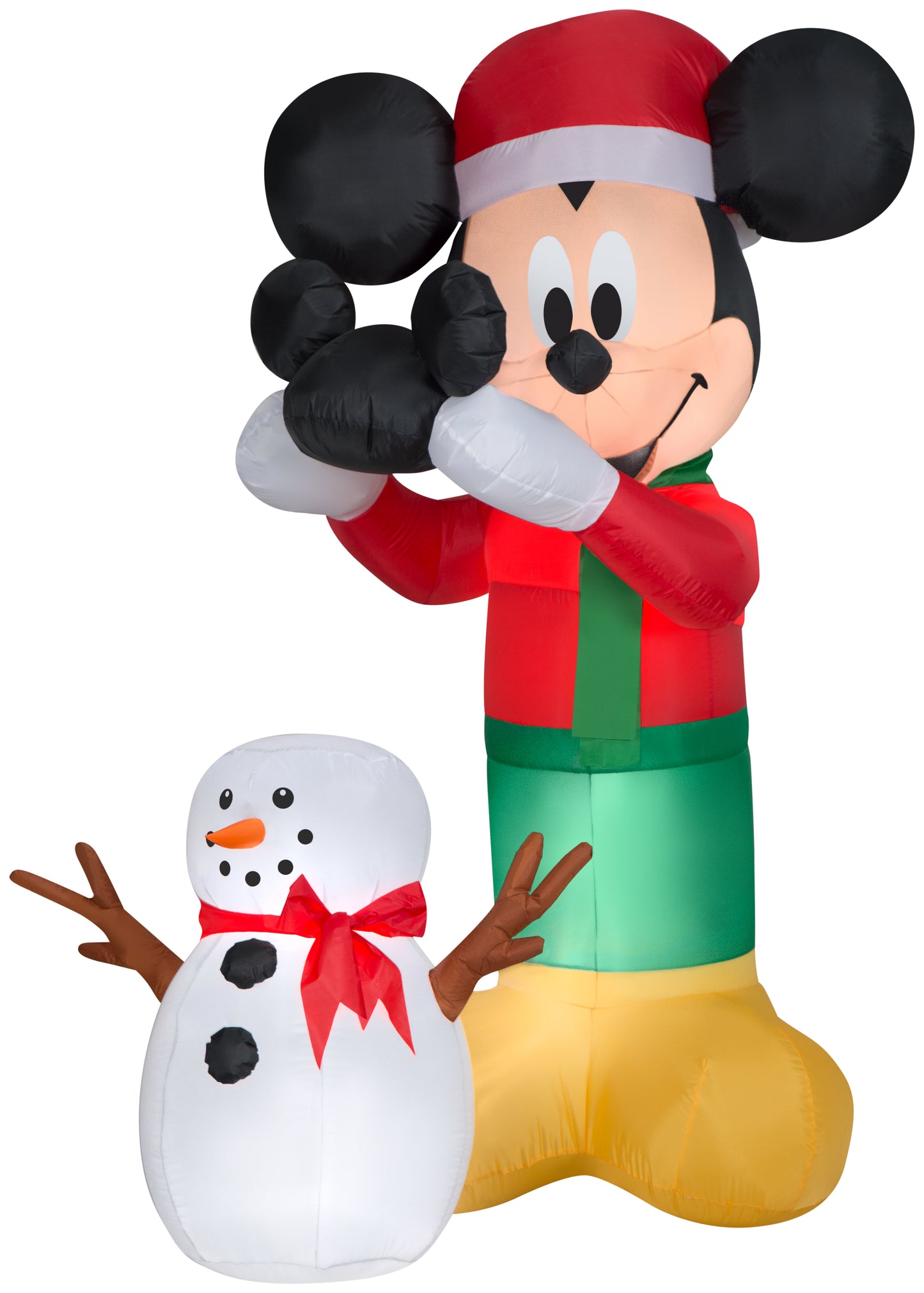 Animated Inflatable Mickey Putting Hat on Snowman Scene Disney, 6 ft Tall