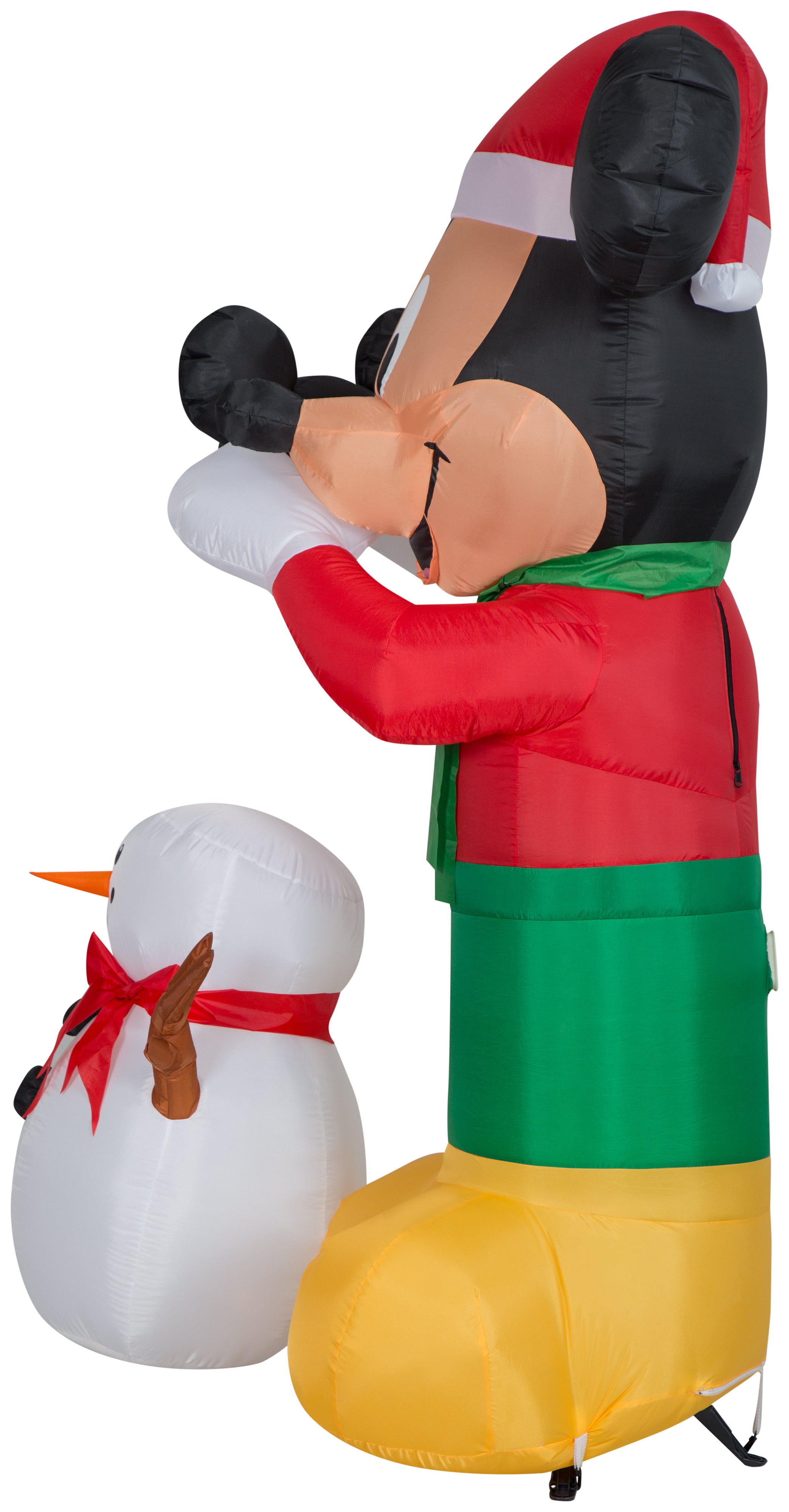 Gemmy Animated Airblown Inflatable Mickey Putting Hat on Snowman Scene Disney, 6 ft Tall