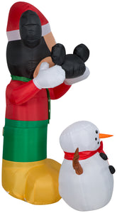 Gemmy Animated Airblown Inflatable Mickey Putting Hat on Snowman Scene Disney, 6 ft Tall