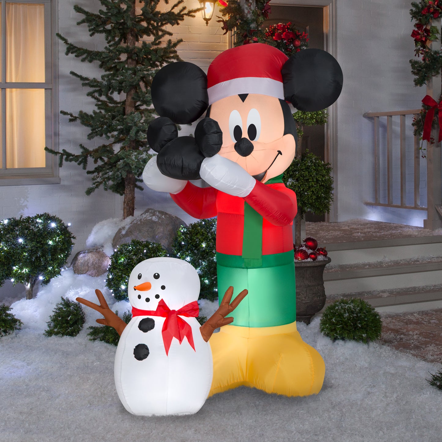Animated Inflatable Mickey Putting Hat on Snowman Scene Disney, 6 ft Tall lifestyle