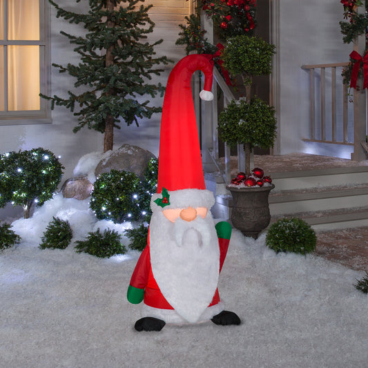 Christmas Inflatable Mixed Media Gnome w/Curved Hat, 5 ft Tall lifestyle