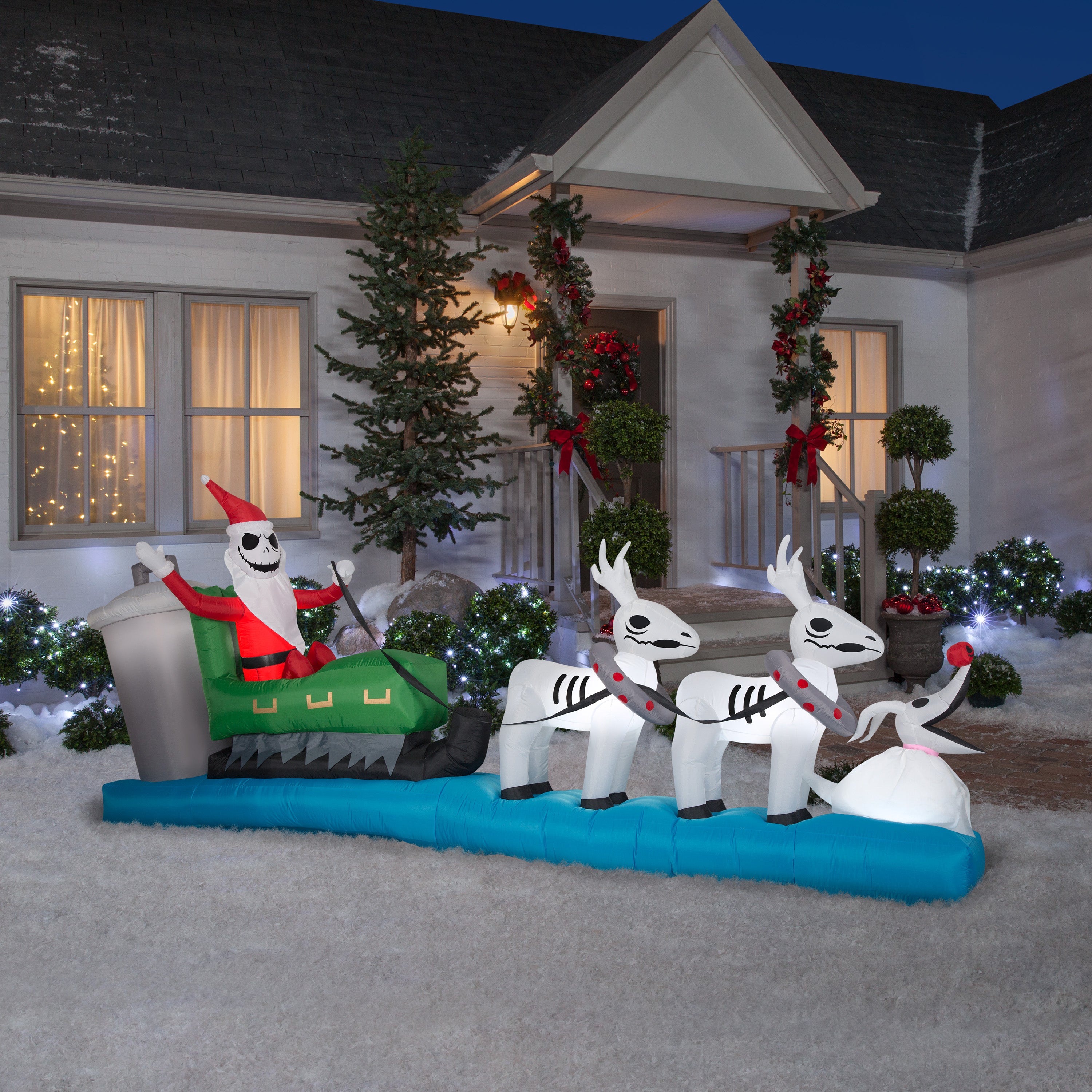 Gemmy Christmas Airblown Inflatable Jack Skellington Sleigh Scene Colossal Disney, 4.5 ft Tall