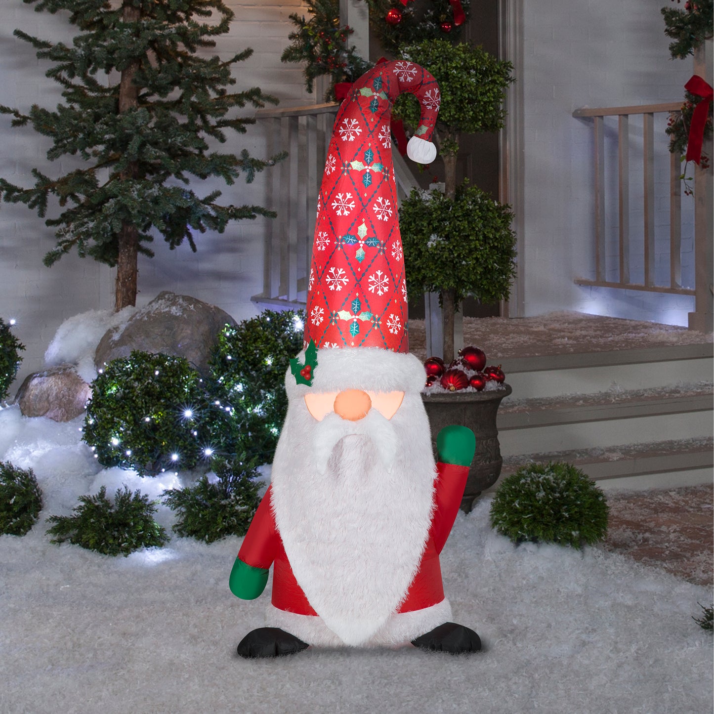 5-Ft Gnome with Damask Cap Christmas Inflatable lifestyle