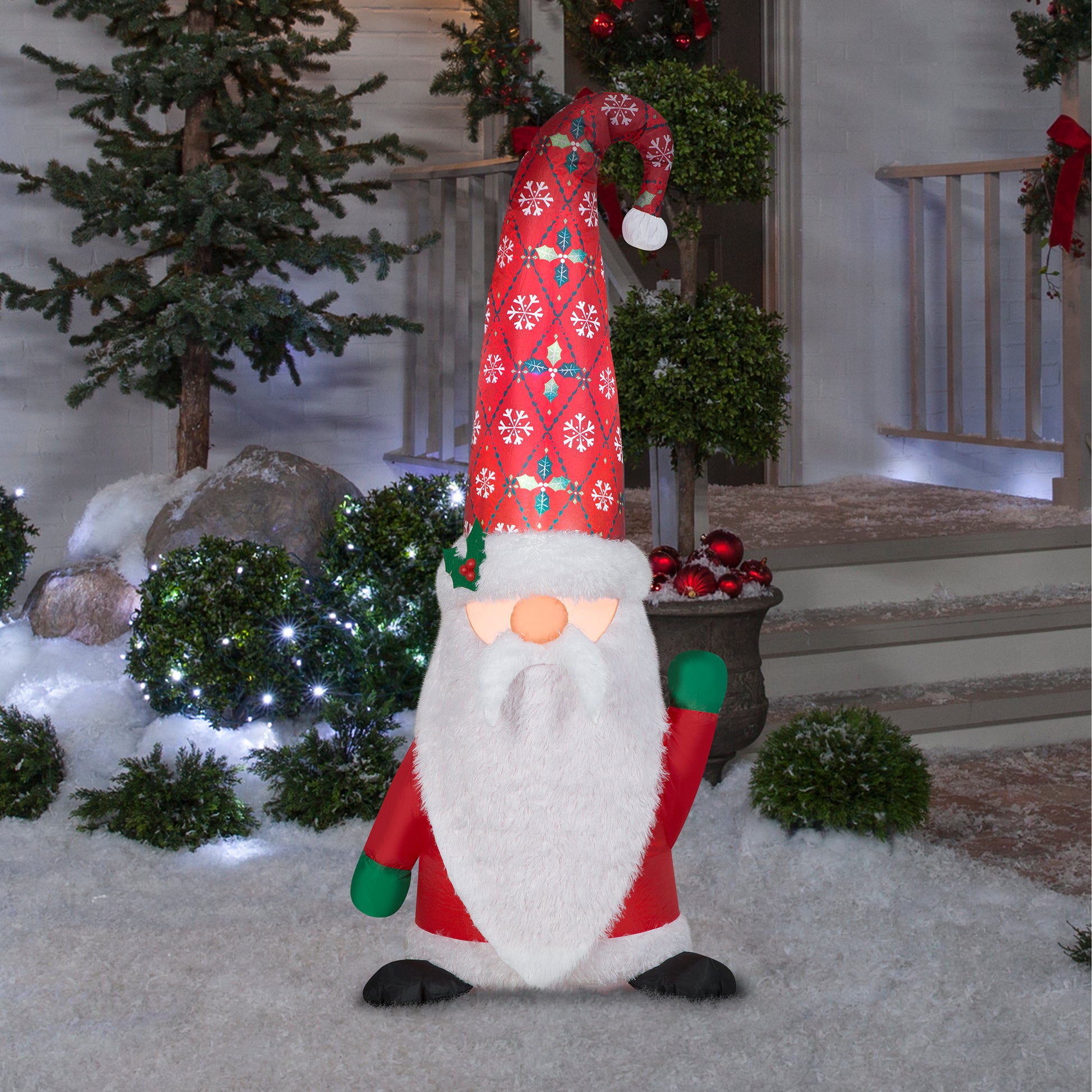 5-Ft Gnome with Damask Cap Christmas Inflatable lifestyle