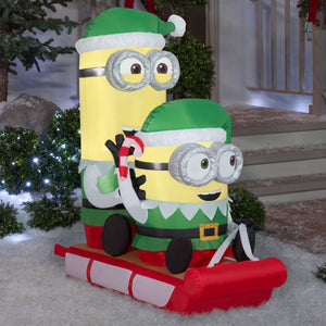 Gemmy Christmas Airblown Inflatable Minions on Sled Scene Universal, 4.5 ft Tall, Green