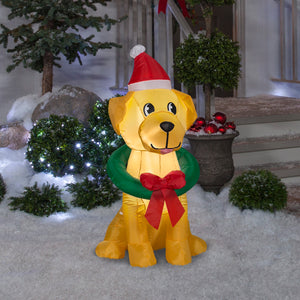 Gemmy Christmas Airblown Inflatable Yellow Lab w/Wreath, 3.5 ft Tall, Brown