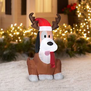 Gemmy Christmas Airblown Inflatable Whimsey Dog w/Antlers, 3.5 ft Tall, Brown