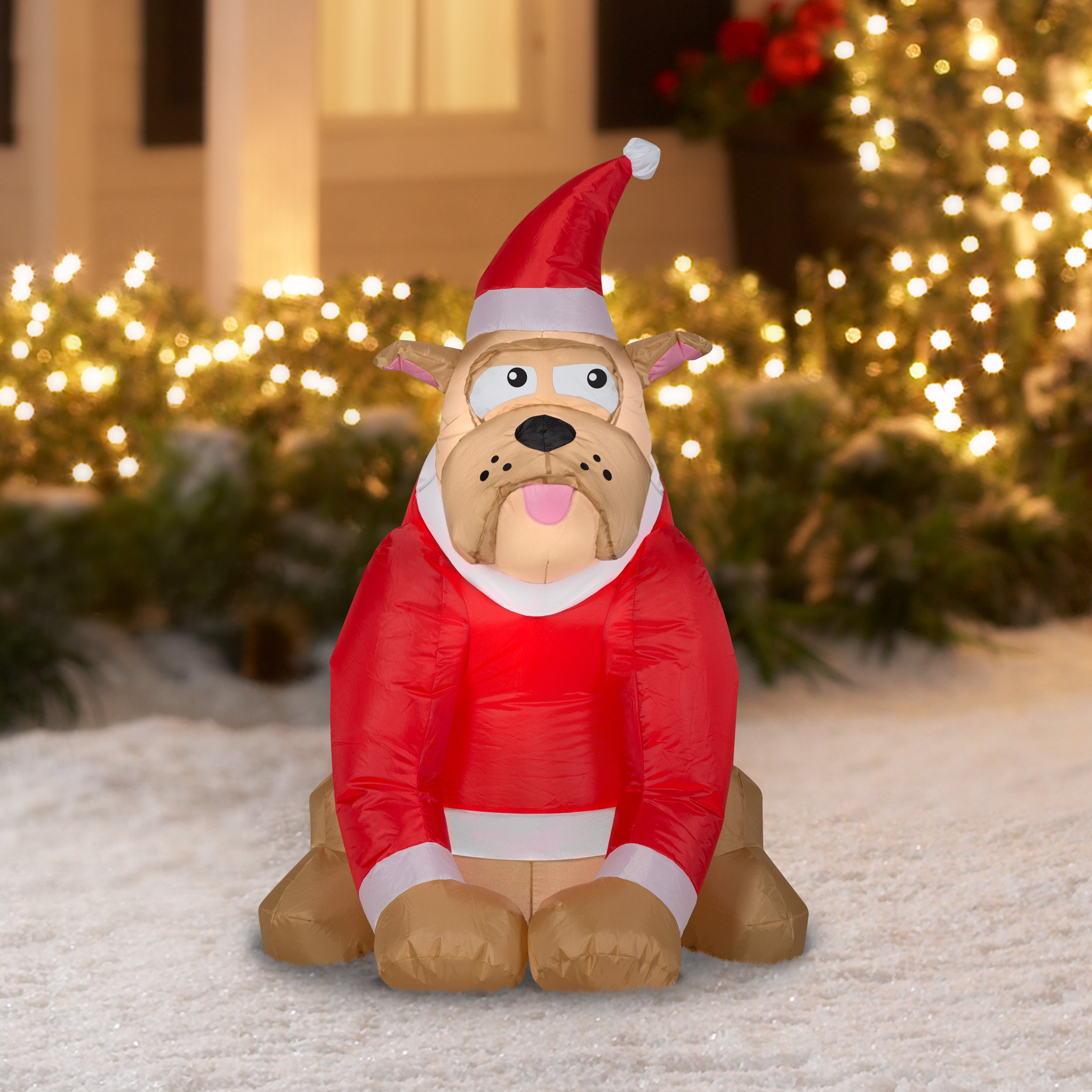 Gemmy Christmas Airblown Inflatable English Bulldog, 3.5 ft Tall, Red
