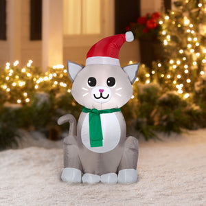 Gemmy Christmas Airblown Inflatable Cat, 3.5 ft Tall, Grey