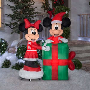 5' Animated Airblown Inflatable Minnie with Mickey Popping Out of Present Scene