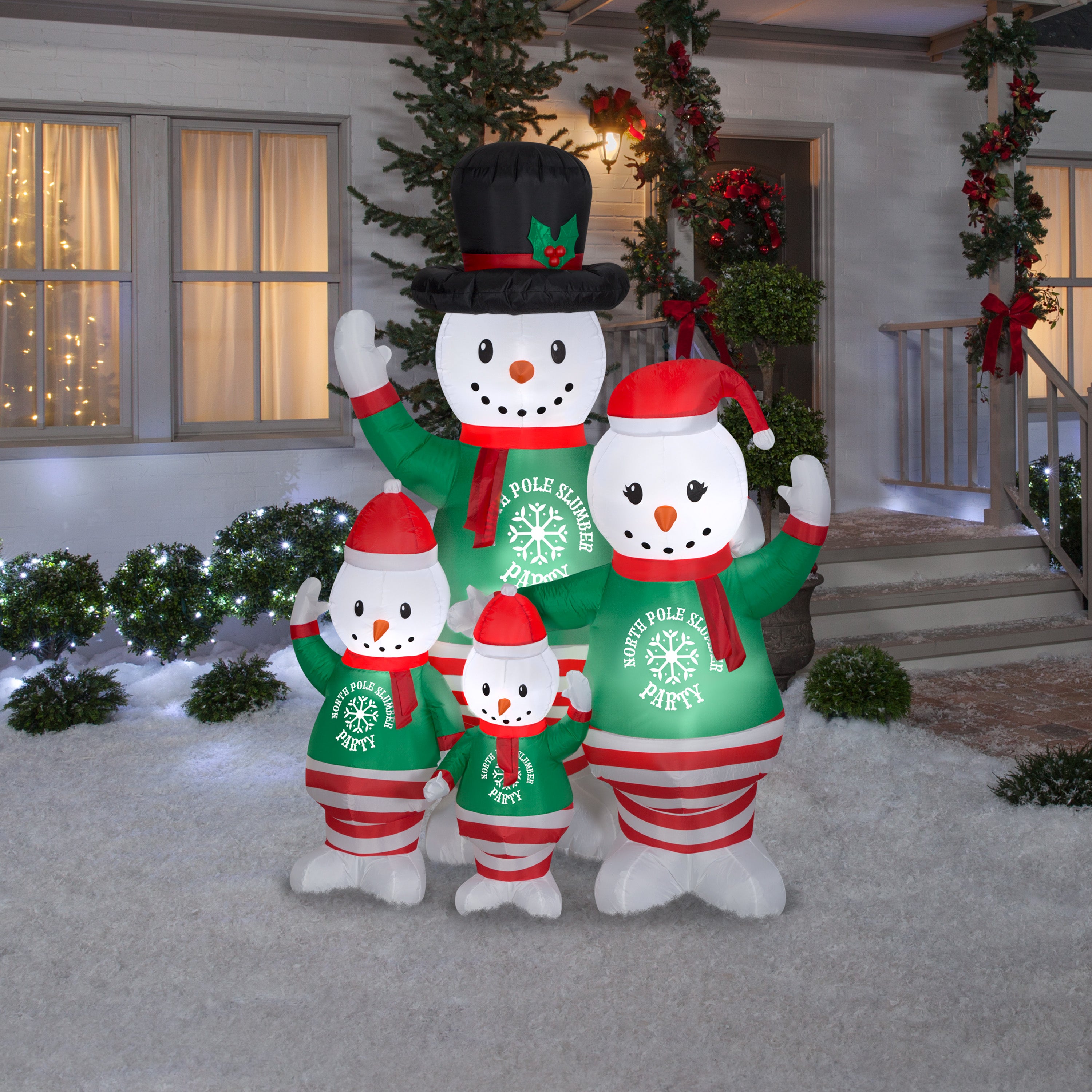 Gemmy Christmas Airblown Inflatable Pajama Snowman Family Scene, 7 ft Tall, Multicolored