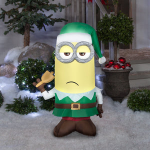 Gemmy Christmas Airblown Inflatable Kevin as Elf w/Bell Universal, 3.5 ft Tall, Multicolored