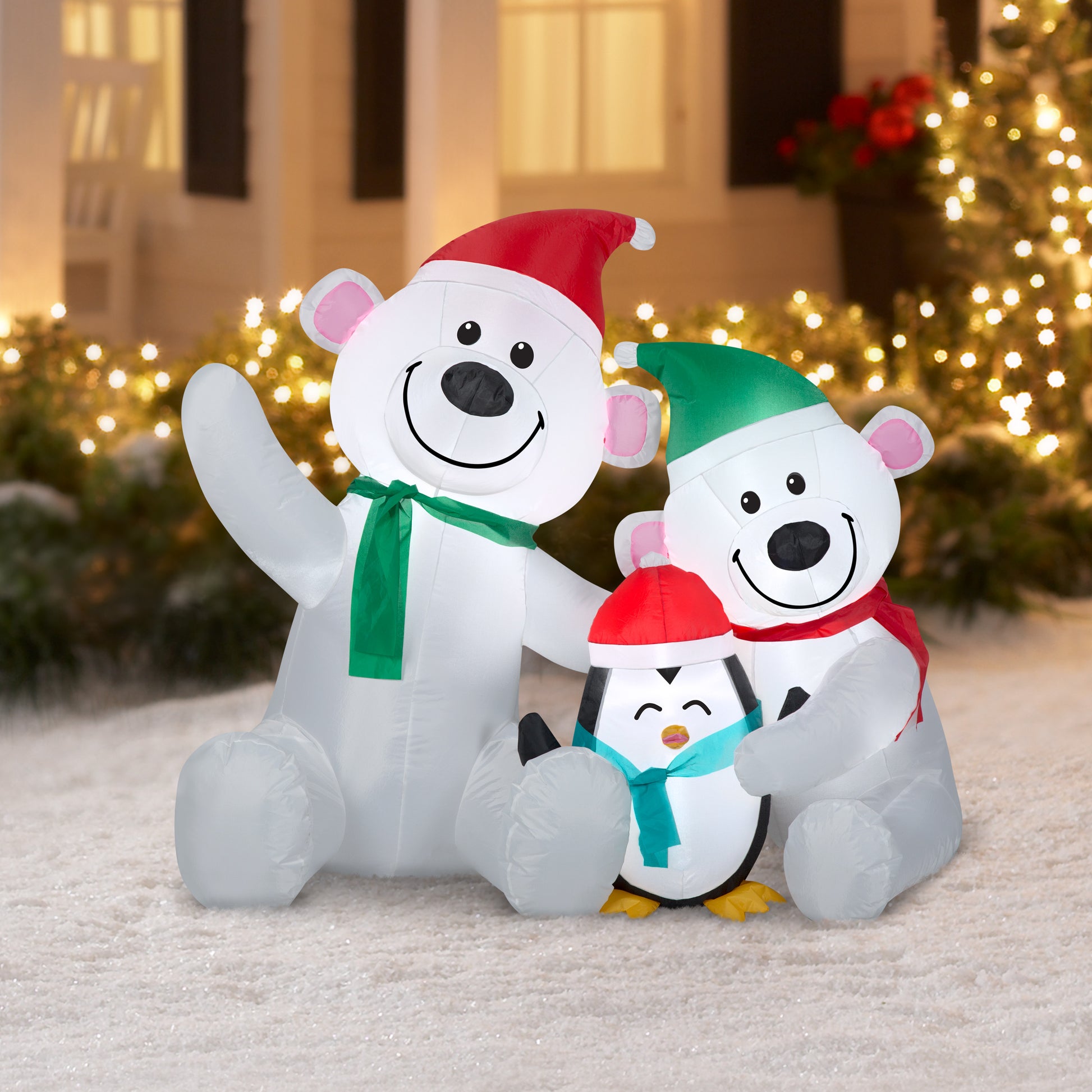 Christmas Inflatable Polar Bear family w/Penguin Scene, 3.5 ft Tall lifestyle