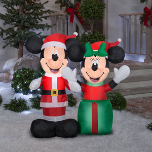 Gemmy Christmas Airblown Inflatable Santa Mickey and Minnie Scene Disney, 4 ft Tall