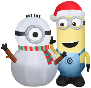 Gemmy Christmas Airblown Inflatable Kevin Building Snowman Scene Universal, 5 ft Tall, White