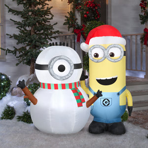 Gemmy Christmas Airblown Inflatable Kevin Building Snowman Scene Universal, 5 ft Tall, White