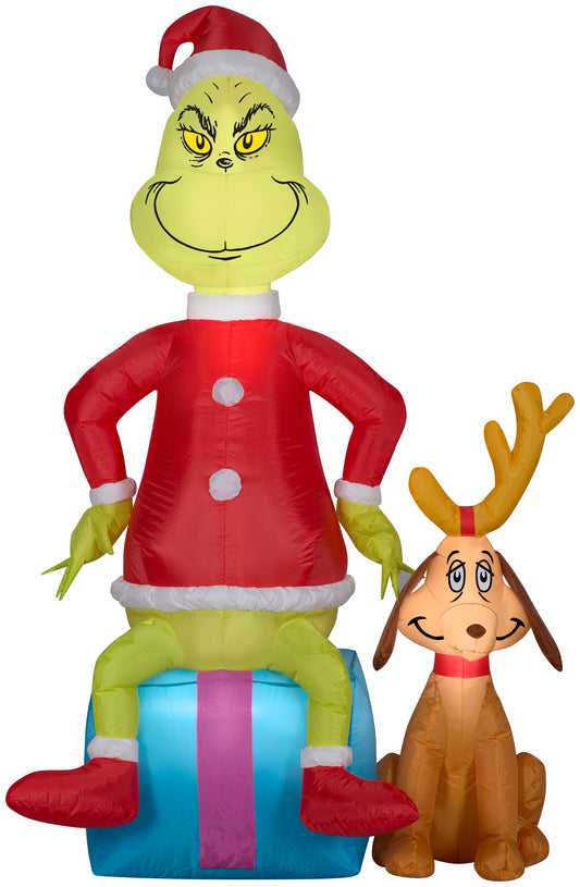 Christmas Inflatable Grinch w/Max Scene Dr. Seuss, 5 ft Tall, red