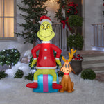 Load image into Gallery viewer, Gemmy Christmas Airblown Inflatable Grinch w/Max Scene Dr. Seuss, 5 ft Tall, red
