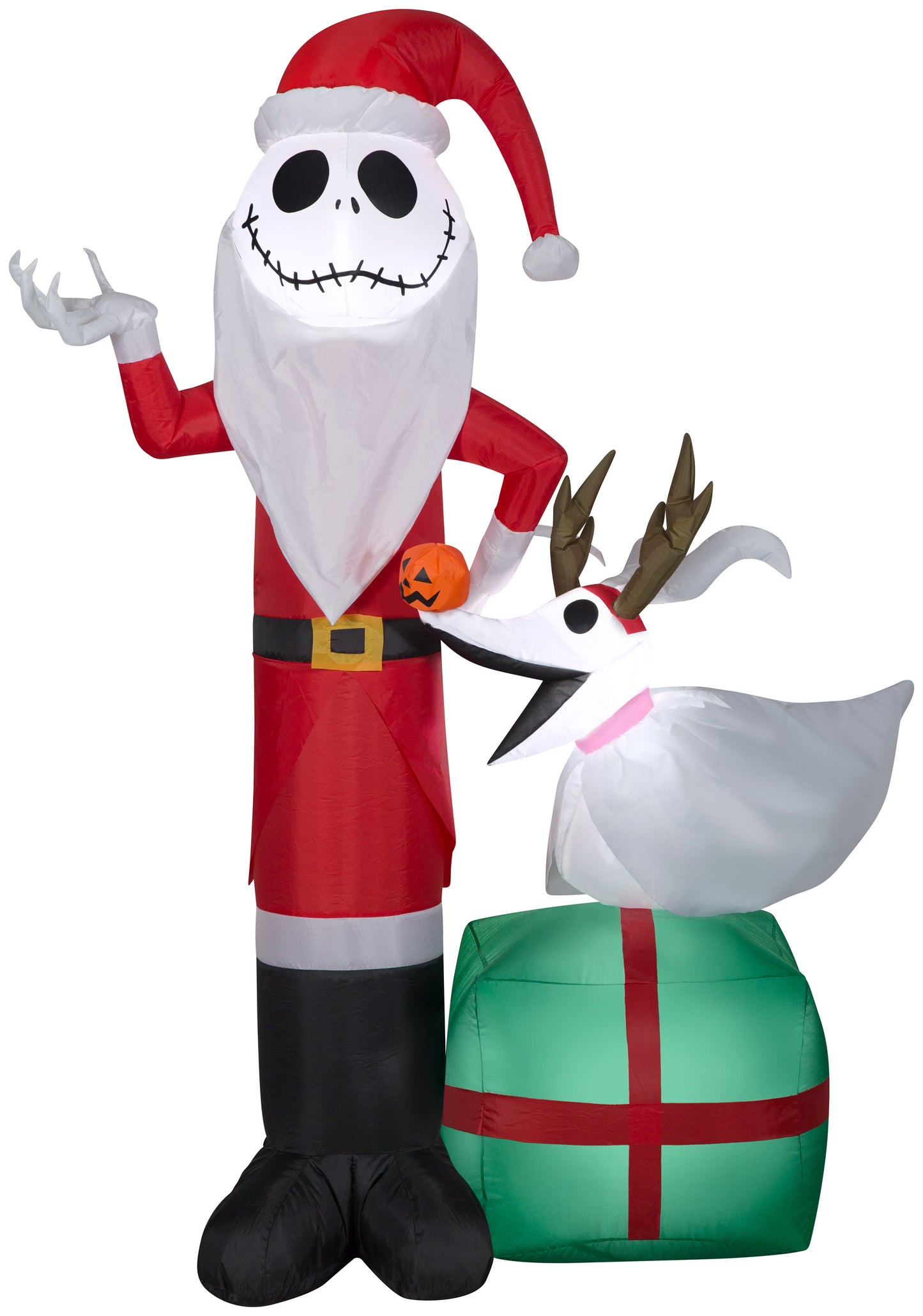 Inflatable Inflatable Jack Skellington as Santa and Zero Wearing Antlers, 5 ft Tall