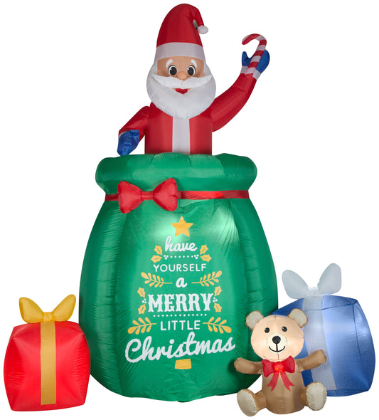 Giant Animated Christmas Inflatable Inflatable Santa in a Gift Bag, 10 ft Tall, green
