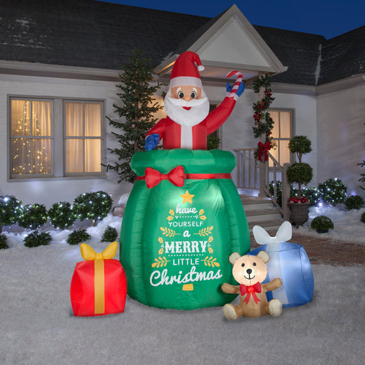 Giant Animated Christmas Inflatable Inflatable Santa in a Gift Bag, 10 ft Tall, green lifestyle