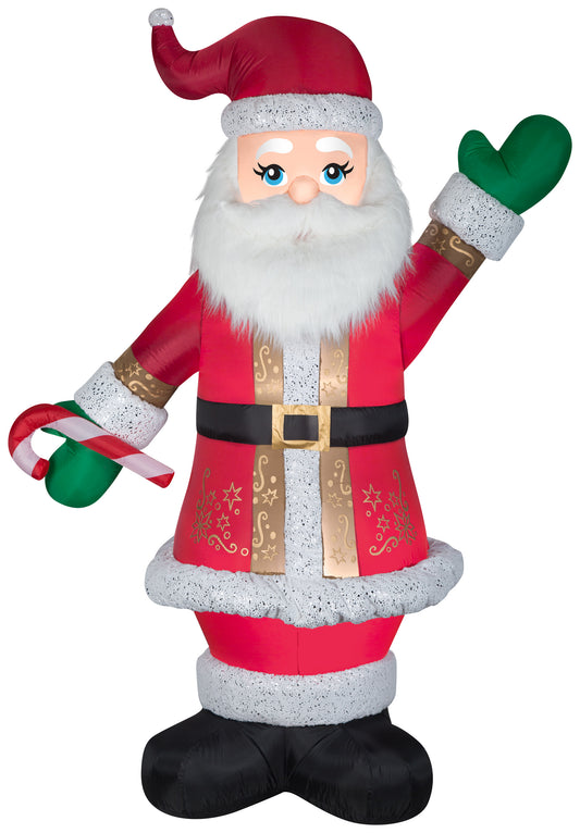 Christmas Inflatable Mixed Media Luxe Santa w/Candy Cane, 8 ft Tall