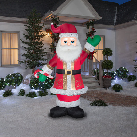 Christmas Inflatable Mixed Media Luxe Santa w/Candy Cane, 8 ft Tall lifestyle