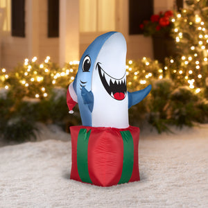 Gemmy Christmas Airblown Inflatable Shark in Giftbox, 3.5 ft Tall, Blue
