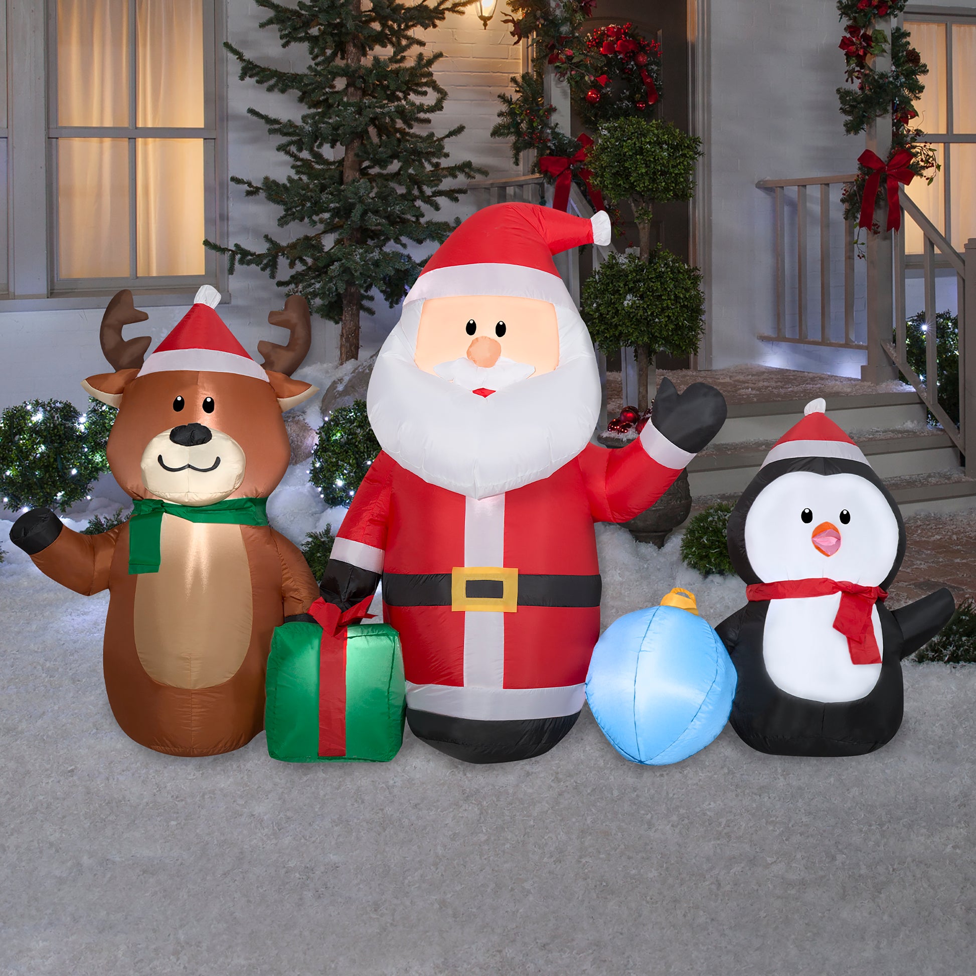 4.5-Ft Santa, Reindeer and Penguin Trio Christmas Inflatable lifestyle