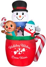 Load image into Gallery viewer, Gemmy Christmas Airblown Inflatable Snowman/Gingerbread/Penguin Mug Scene, 6.5 ft Tall, Red
