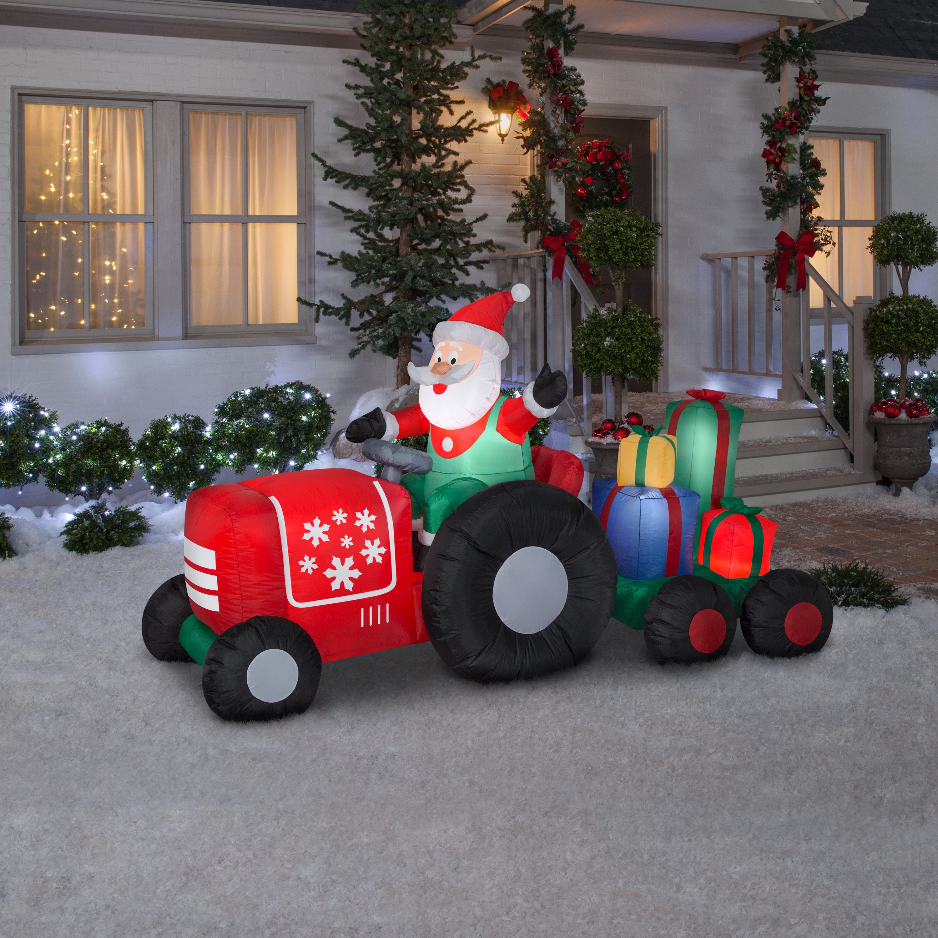 8.5' Wide Airblown Santa on Tractor w/Presents Scene Christmas Inflatable