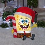 Load image into Gallery viewer, Gemmy Christmas Airblown Inflatable SpongeBob w/Candy Cane Nickelodeon, 3 ft Tall, yellow
